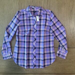 Talbots Plaid Button Down Shirt Size Medium Purple